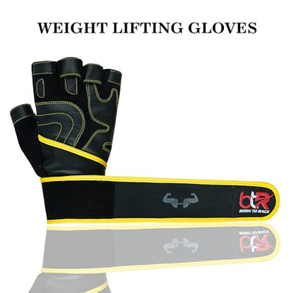 Premium Cowhide Leather Weight Lifting Gloves - Fingerless, Padded, Long Wrist Support, Gym Workout, Powerlifting, Bodybuilding, Fitness, Unisex Design for Men & Women