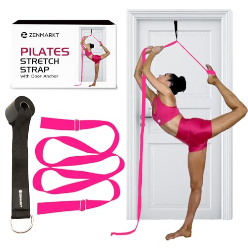 Pilates Stretching Strap with Door Anchor - Flexibility Equipment for Pilates Practitioners - Ideal for Improving Leg Flexibility, Core Stability, and Posture Alignment at Home - color: Pink