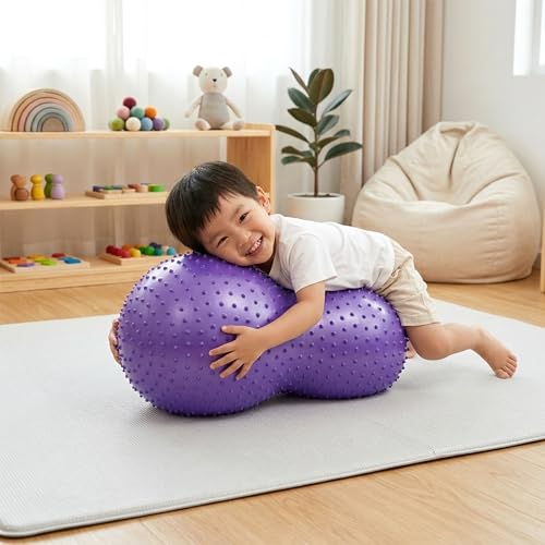 Sensory Peanut Ball 35x18 Inch, Anti Burst Peanut Shaped Therapy Ball with Air Pump, Yoga Exercise Ball for Pregnancy Labor Fitness Balance Core Physical Strength Training Flexible Wiggle Seating