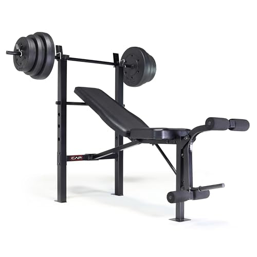 CAP Barbell Standard Weight Bench with Leg Developer and a 100 LB Vinyl Weight Set – Adjustable Backrest, Barbell, and Cement Plates for Home Gym