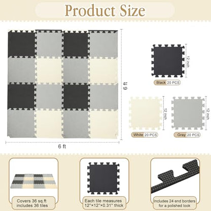 Nuanchu 60 PCS Kids Foam Puzzle Mat,Black, White, Gray - color: Black, White, Gray