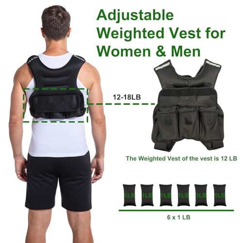Adjustable Weighted Vest for Women and Men, DecRose 6-10lb/12-18lb Rucking Vest with 6 Ironsand Weights, Body Weight Vest for Home Workouts, Running, Walking and Strength Training - size: 12-18LB