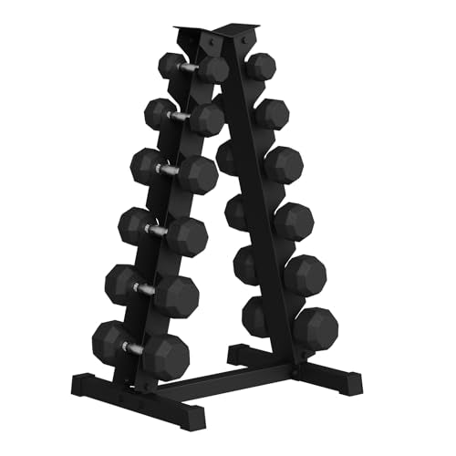 GarveeLife Premium Rubber Coated Hex Dumbbell Weight Set with Rack, Multiple Packages,210 LBS(6 pair) for Home Gym, Coated Hand Weights for Strength Training, Workouts