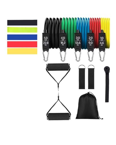 Resistance Bands Set with Handles – 11-Piece Exercise Bands Kit (Up to 150 lbs), Workout Bands with Door Anchor, Ankle Straps & Carry Bag for Home Gym, Strength Training & Physical Therapy