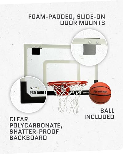 SKLZ Pro Mini Indoor Basketball Hoop with Ball, Over the Door, Shatter-Proof Backboard, Spring-Action Break-Away Steel Rim, Great for Home, Dorm Room, and Office - style: Standard