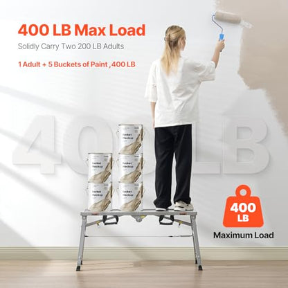 VEVOR Work Platform, 39"x 12" Portable Scaffolding Platform, Folding Steel Step Ladder Adjustable Height 19.7”-29.1”, 400 lbs Load Capacity, Non-Slip Drywall Painting Stool for Cleaning &Washing - size: 39"x 11"