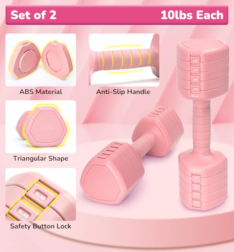 Adjustable Dumbbell Set of 2, 10LB 20LB 30LB Weight Set - color: Pink, size: 20 lbs Total-(10LB Each)