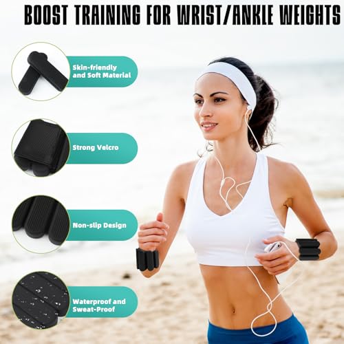 Ankle Weights for Women Men, Silicone Wrist Weights Set of 2 - Wearable Leg Weights/Arm Weights Ideal for for Home Gym Workout, Running, Yoga, Pilates, Barre, Exercise, Strength Training