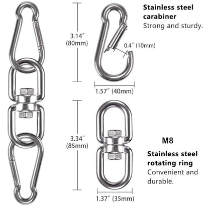 Swing Swivel, Heavy Duty 304 Stainless Steel Double Ended Hanging Eye Hook Hanger with Snap Hooks for Heavy Bag, Gym Equipment, Aerial Yoga, Hammock Chair, Outdoor Playground Swing Set - size: M8 Swivel Eye Hook - 1 Pack