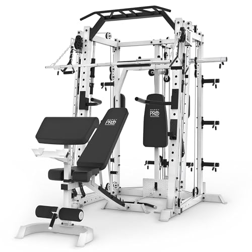 Marcy Smith Machine Cage System Home Gym Multifunction Rack, Customizable Training Station - color: White