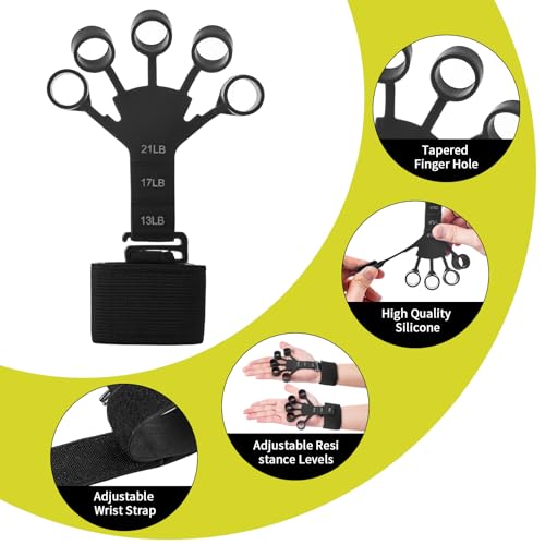 7PCS Grip Strength Trainer Kit, 2 Adjustable Forearm Resistance Grips, Finger Stretchers, Grip Ring, Hand Squeeze Ball, Finger Exercises, User Manual, Suitable for Hand Training, Suitable for Everyone
