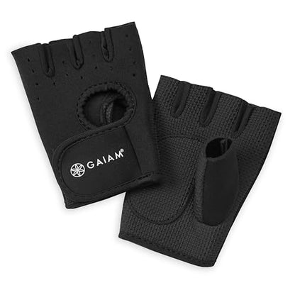 Gaiam Fitness Fingerless Gloves for Weight Training (Black/Black), Padded Palm, Breathable Mesh, Adjustable Velcro Fit & Comfort Grip for Weight Lifting, Workout Gloves for Men & Women - size: Small-Medium