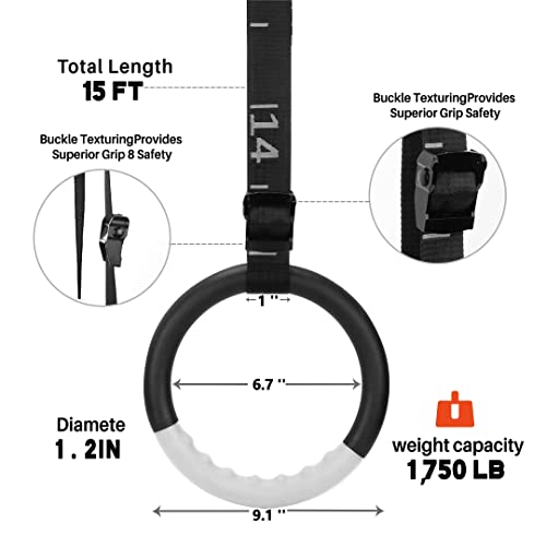 Gymnastic Rings with 15 FT Adjustable Straps Non-Slip Gymnastics Rings Pull Up Workout Rings for Home Gym Exercise, Training