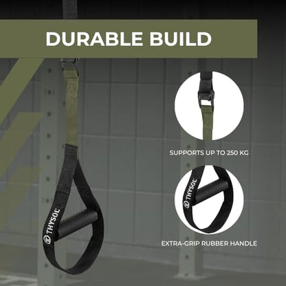 THYSOL® Resistance Trainer Pro Xtreme Straps Army | Sling Trainer Set with Adjustable Door Anchor | Fitness Home Workouts - Suitable for Travelling & for Training Indoor & Outdoor