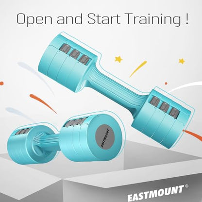 EAST MOUNT Adjustable Dumbbells 5 lb Dumbbells Set of 2 / Pair 10 lb Total Free Weights 6 in 1 Women Hand Weights for Home,Office,Gym Exercise Training 2lb 3lb 4lb 5lb Fast Adjust - color: Blue