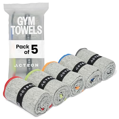 Microfiber Gym Towels 5 Pack, Quick Dry Silver ION Odor-Free Sweat Towel, Super Absorbent Fast Drying for Men & Women, Workout, Yoga, Running, Hiking, Travel – 16x30.5 Inch
