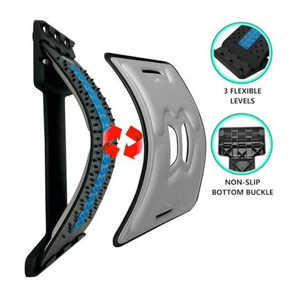 Back Stretcher with Lumbar Support Board for Back Pain Relief - Dual-Sided Adjustable Spinal Decompression & Cracker Device (Blue)