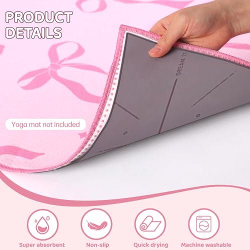 Pink Bow Yoga Mat Towel with Grip Dot Preppy Coquette Bow Non Slip Ultra Absorbent Soft Microfiber Towel Without Hot Yoga Mat 72 x 24 Inch for Pilates Fitness Gym Women Birthday Gifts