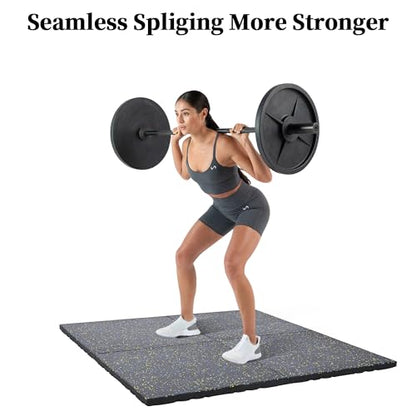 Nisorpa 1" Thick Rubber Exercise Equipment Mats, Anti-Vibration Pads 20" x 20'', Sound Absorbing Mat, Gym Floor Tiles Non-Slip, with 12 Pcs Buckles for Fixing, for Fitness Equipment (4 Pcs)