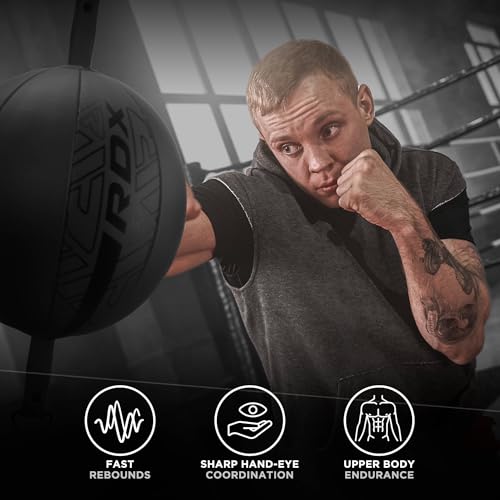 RDX Double End Bag Boxing, 70CM Reflex Speed Ball with 48” Stretchable Bungee Cord, Maya Hide Leather Lightweight Punching Rebound Ball for Striking MMA Muay Thai Training, Home Gym Workouts