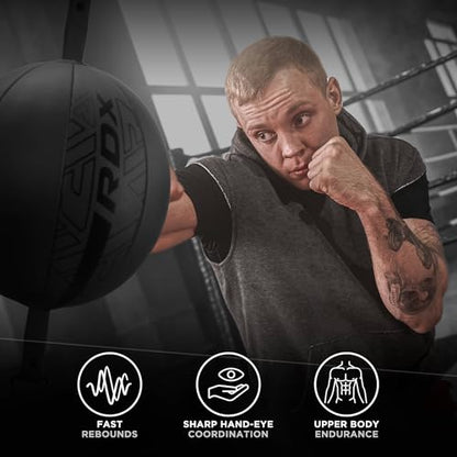 RDX Double End Bag Boxing, 70CM Reflex Speed Ball with 48” Stretchable Bungee Cord, Maya Hide Leather Lightweight Punching Rebound Ball for Striking MMA Muay Thai Training, Home Gym Workouts