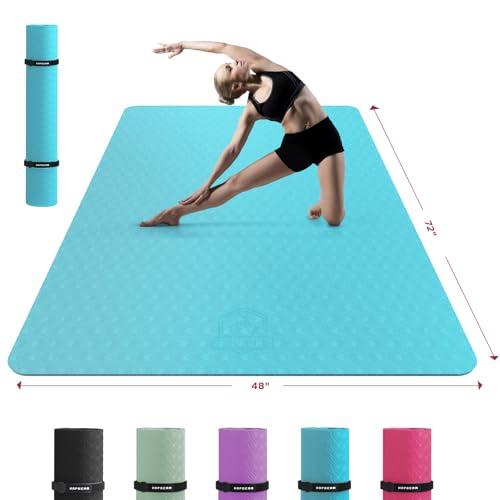 HAPBEAR Extra Large Yoga Mat - 72"x48"x6mm (1/4 inch), Non-Slip, Durable, Thick Wide Exercise Mat for Home Workouts, Yoga, Pilates, Stretching and Cardio Workouts