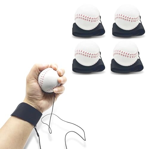 ZUYEE 4/8/16 Pack 2.36 inch Wrist Return Balls Baseballs on a String with Wristband - for Kids, Teens & Adults - Fun Sports Gift for Wrist Exercise Hand-Eye Coordination & Rebound Practice - color: White, style: 4