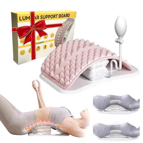Pneumatic Back Stretcher For Lower Back Pain Relief - Stepless Air-Adjustable Lumbar Support Board With Extra-Wide Panel & Spinal Decompression Muscle Relaxation Spine Stretcher Back Cracker (Pink)