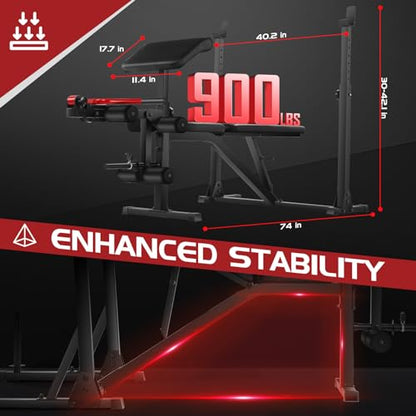 OPPSDECOR 900LBS Weight Bench Set with Squat Rack Preacher Curl Weight Bench with Leg Extension Bench Press Set Workout Bench for Home Gym Full Body Workout