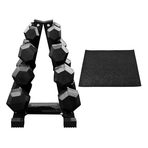 BalanceFrom Rubber Coated Hex Dumbbell Weight Set with Storage Rack, 100LB or 150LB or 200LB Set, 5-20 lbs or 5-25 lbs or 10-30 lbs Pairs - style: 100LB Set with Rack