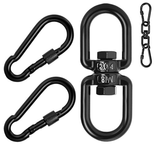 Aheucndg 1200 lb Capacity Heavy Duty Double Ended Eye Hook with Snap Hook, SUS304 Swivel Hooks 1Pack + Snap Hooks 2Pack, for Aerial Yoga, Hanging Hammock, Web Tree Swing, Swing Spinner M8
