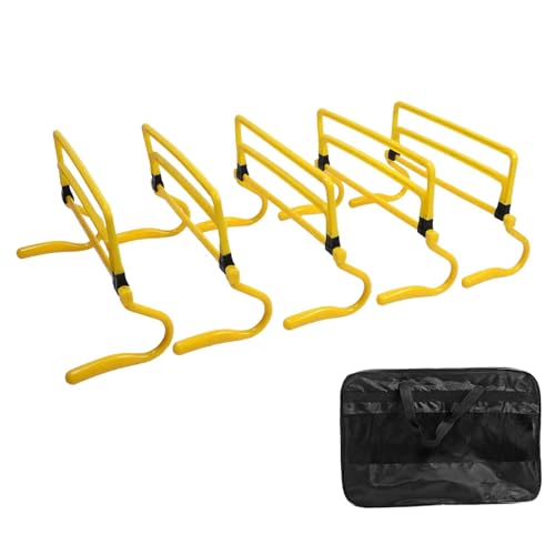 5 Pieces Agility Hurdles Field Training Speed Training Hurdles Fitness Workout Equipment Obstacle Rack Adjustable Height Foldable PVC Suitable for, Yellow