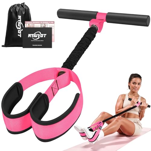 Pedal Resistance Band with Handle, Upgraded Durable Thickened Latex Tubes and Soft Foam Fabric Foot Pedal, Sit Up Exercise Equipment for Abdomen, Waist, Arm, Core/ABS, Leg, Physical Therapy - color: 1-Pink, style: 55 LBS