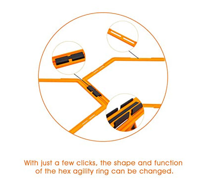 Hex Agility Rings Set of 6/12 Rings for Speed & Agility Footwork Training, Hexagon Ladder with Fitness Equipment Sport Workout Home Gym, Kids and Adults (Orange)
