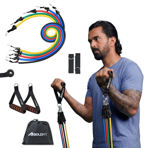 Boldfit Resistance Tube Set with Foam Handles, Suitable in Home & Gym Workout for Men & Women
