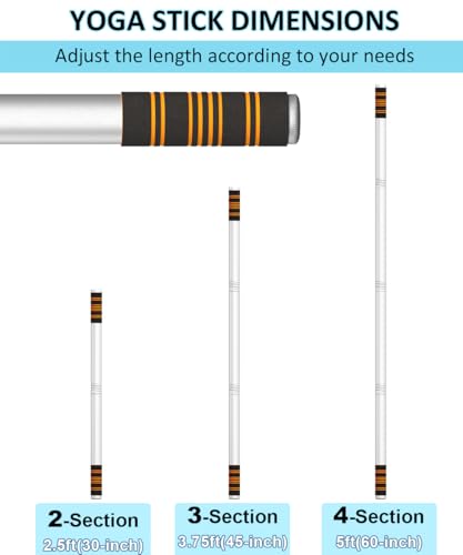 Queension 5ft Adjustable Yoga Stick Made of Sturdy Alloy Steel, Stretching & Mobility Stick with Non-Slip Foam-Sleeveds, Exercise Fitness Pole for Balance & Pilates