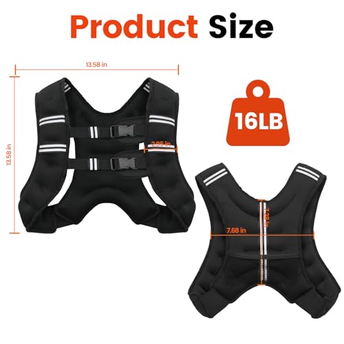 Weighted Vest, 6lb/8lb/10lb/12lb/16lb/20lb/25lb/30lb Weight Vest for Men Women, Body Weight Vests Adjustable with Reflective Stripe for Strength Training, Running, Workout, Jogging, Walking