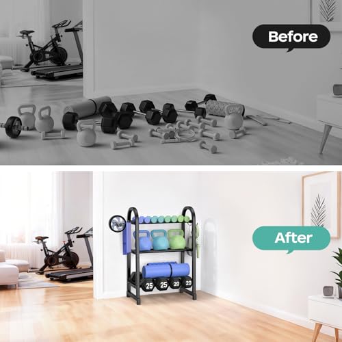 3 Tier Dumbble Rack - 360LB Capacity Adjustable Dumbbell Storage Rack Space-Saving Home Gym Weight Rack For Dumbbells And Kettlebells With Hooks (Dumbbell Rack Stand Only) - size: 18.5''Length