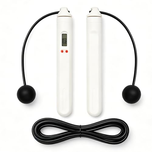 Dual-Use Digital Counter Skipping Rope, 1.18in Cordless Balls & Steel Wire Core Adjustable PVC Rope, 360° Tangle-Free Workout Jumprope for Beginners & Indoor Outdoor Fitness - color: White