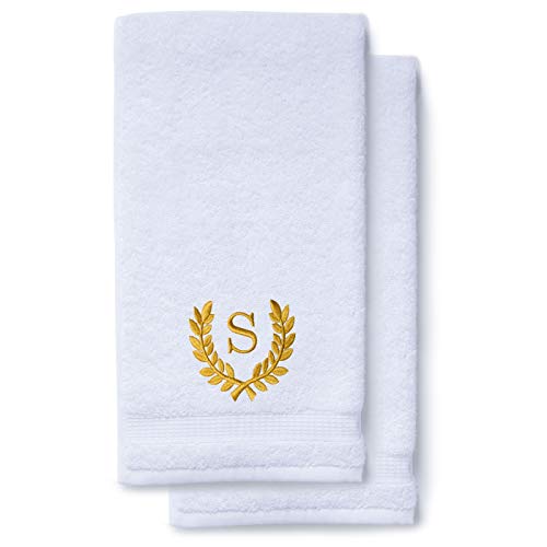 Decorative and Monogrammed Hand Towels for Bathroom Kitchen Makeup | Personalized Gift for Wedding-Bridal | Roman Font Custom Luxury Turkish Towel | Spa Collection, Oversized, 16 X 30 Inch, Set of 2 - color: Gold, size: Initial S