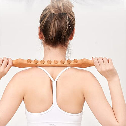 Body Back Wood Therapy Curved Roller,8 Beads Lymphatic Drainage and Cellulite Massage Stick Tool,Wooden Gua Sha Massage Tools 20.47INCH - color: Style a Primary Color