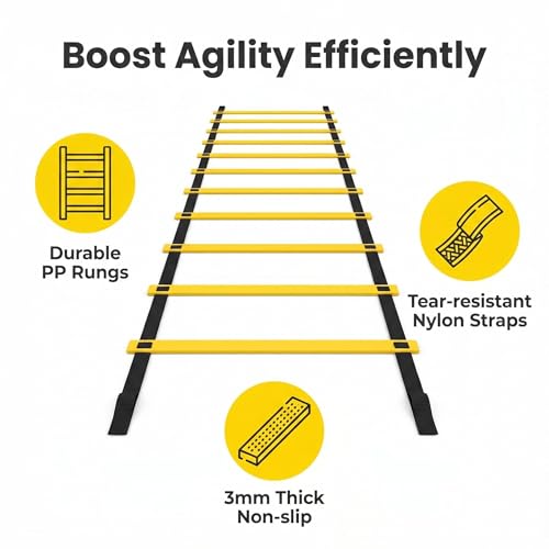 Qtopun Agility Ladder Speed Training Ladder 12 Rung 20ft with Carrying Bag, Adjustable Soccer Training Equipment for Football Basketball Drills, Fitness Workout Sports Outdoor Exercise