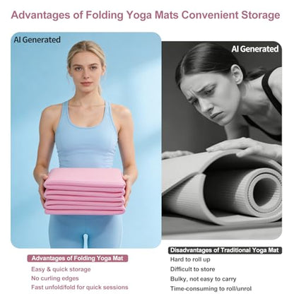 Foldable Yoga Mat with Resistance Band & Sliding Discs, 0.24" Thick Eco-Friendly TPE Non-Slip Workout Mat, Portable for Yoga, Pilates, Home Gym & Travel (72." x 24" x 0.24")
