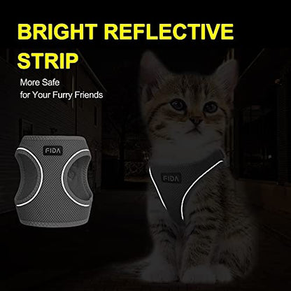 Fida Comfy Dog Harness with Leash, Soft Puppy Vest Escape Proof, Breathable Lightweight Soft Mesh, Adjustable Reflective Step-in Harness for Cat & Extra-Small Pet (XS, Grey) - color: Light Gray, size: XS (Neck:12.2"-13"; Girth:14.2"-16.1")