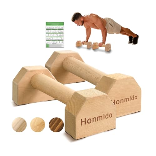 Wooden Parallettes 2 PCS Push Up Stand For Floor Calisthenics Bars Home, Handles Handstand Blocks Beech & Pine Wood Pushup Non-Slip Base Parallel Exercise Equipment For MenTrainers - color: BEECH WOOD