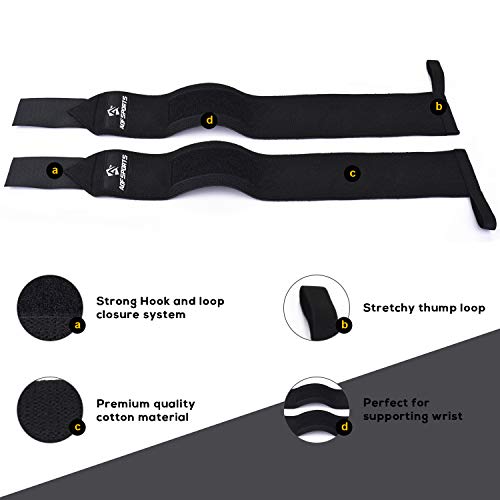 AQF Wrist Wraps for Weightlifting & Powerlifting, 18" USPA Approved (Pair) - color: Full Black
