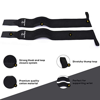 AQF Wrist Wraps for Weightlifting & Powerlifting, 18" USPA Approved (Pair) - color: Full Black