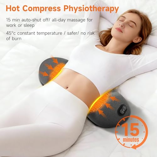 3-in-1 Electric Lumbar Support Pillow with Adjustable Height for Bed and Chair, Triple Fusion Cordless Back Massager with Heated, Vibration, Traction, Lower Back Pain Relief for Home & Office, Car