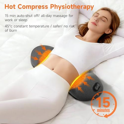3-in-1 Electric Lumbar Support Pillow with Adjustable Height for Bed and Chair, Triple Fusion Cordless Back Massager with Heated, Vibration, Traction, Lower Back Pain Relief for Home & Office, Car