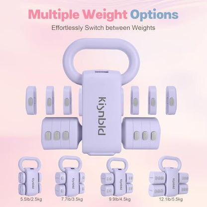 kisnbld Adjustable Dumbbell Set, 2-in-1 Dumbbells & Kettlebell,Hand Weights - color: Purple